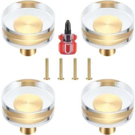 Set di 4 pomelli per porte in cristallo trasparente e ottone per armadi, cassetti, credenze e mobili - 30x27 mm (30x27 mm) (1/4)