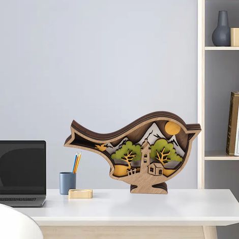 Osterdekoration aus Holz mit Lichtern, kreative Wohndekoration, Frühlingsvogelfigur aus Holz (1/5)
