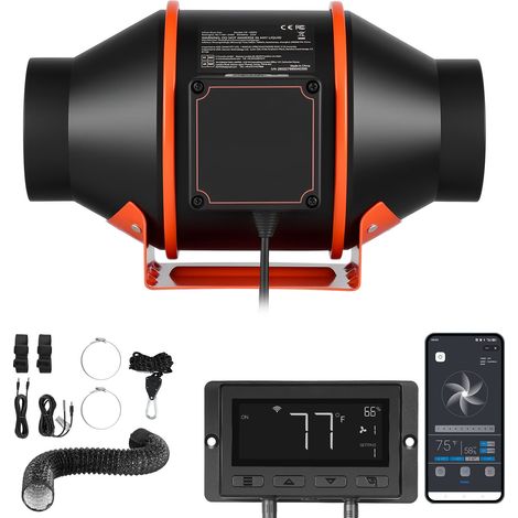 Kit ventilateur de gaine avec filtre à charbon 101,6 mm, moteur EC, 10 vitesses, contrôle PWM (1/5)