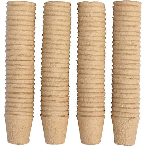 100 pots de semis biodégradables, pots de semis ronds de 8 cm de diamètre, outils de jardinage. (1/5)