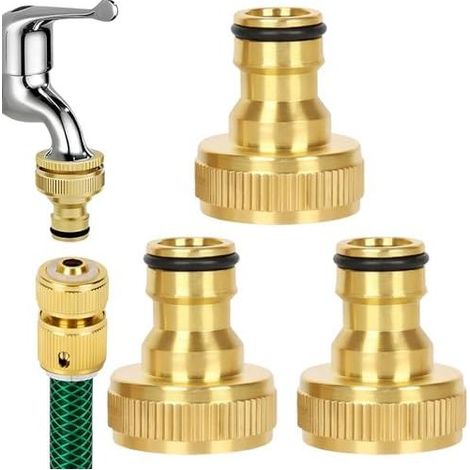 Set mit 3 Messing-Gartenschlauchanschlüssen (3/4 Zoll), Wasserhahnadapter, Schnellkupplung, für die Gartenbewässerung im Freien, Standardkompatibel - (1/5)