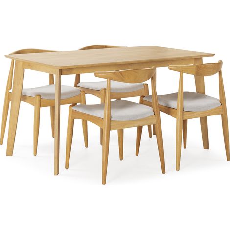 Juego de mesa 140x80 cm y 4 sillas de comedor Corzo color Roble (1/5)