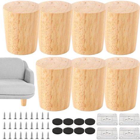 Holzmöbelbeine, gerade, 6 cm, Eichenfarbe, inklusive Befestigungsplatten, 80 Schrauben und 8 Unterlegscheiben zur Aufwertung von Sofas, Tischen oder kompatiblen Möbeln (1/4)