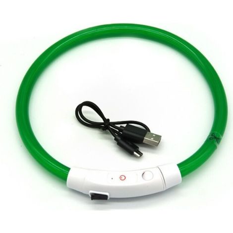Collier de chien lumineux, LED rechargeable par USB, peut être coupé à n'importe quelle taille pour les petits, moyens et grands chiens. (vert) (1/4)