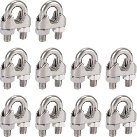 Lntyq Lot de 10 serre-câbles en acier inoxydable 304 de 5mm, avec clips duplex pour corde à linge, auvent et fixation (1/5)