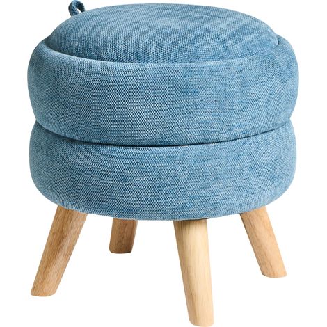 Puf con almacenaje de tela chenilla taburete sala de estar dormitorio azul Hawley