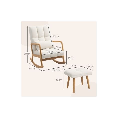 Fauteuil à bascule blanc avec repose-pieds, tissu polaire, accoudoirs et dossier haut sur patins en bois pour salon et chambre (1/5)