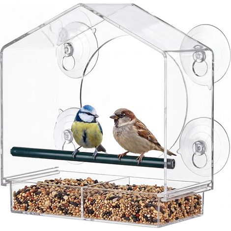 Mangeoire transparente pour oiseaux, fenêtre avec ventouses, distributeur de nourriture pour oiseaux sauvages avec ventouses (1/5)