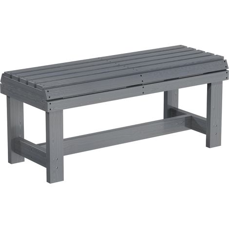 Outsunny Wooden Garden Bench, 2 Seater Slatted Outdoor Bench, Grey
