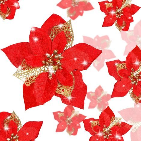 24 estrellas navideñas brillantes, flores artificiales para decorar árboles de Navidad, bodas y fiestas navideñas. (1/5)