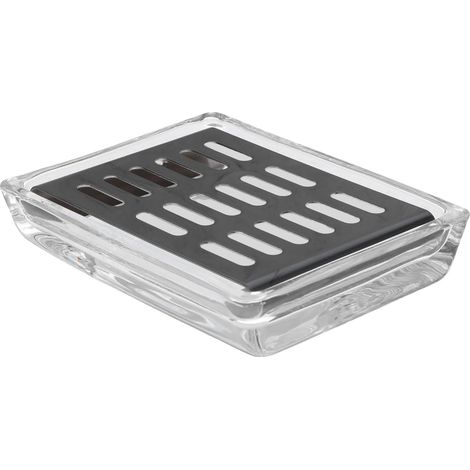 Porte-savon en verre avec égouttoir en nickel noir et acier inoxydable (1/5)