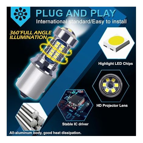 P21w LED Ampoules 1156 Ba15s 12V 24V, 60SMD Brillant Blanche 6000K, Pour Auto Voiture RV Camions DRL Feux de Jours, Feu de Recul, Feux de Brouillard arrière. (1/3)
