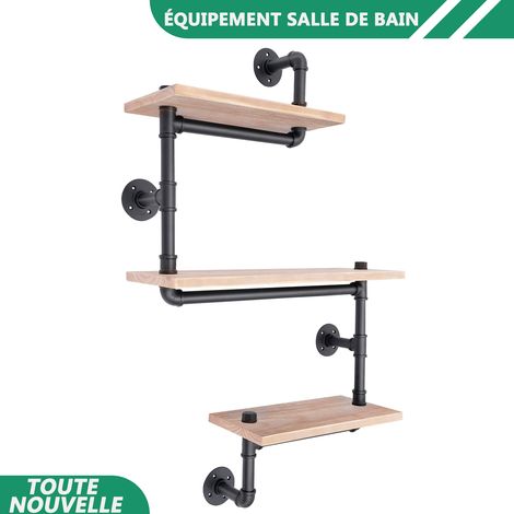 3 étagères de stockage étagères de mur en bois étagère de stockage flottante en métal 23.62 7.87 39.37inch (1/5)