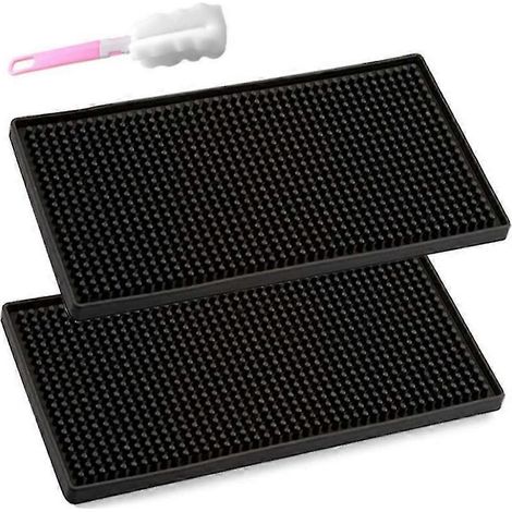 Lot de 2 tapis de bar antidérapants en caoutchouc, tapis de service anti-déversement pour cafés, bars, cuisines et restaurants, noir. (1/5)