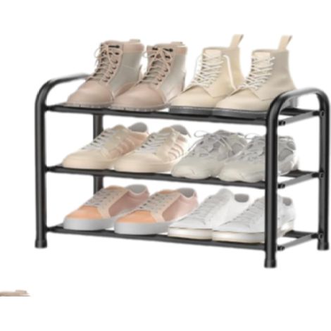 ENJOYBASICS Schuhregal, 3 verstellbare Ebenen, Metall, Höhe von 45 bis 83 cm, schwarz, ausziehbar und platzsparend, ideal (1/5)