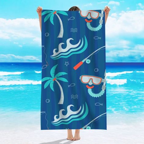 Serviette de plage 70x150 cm, serviette de plage simple face en velours, serviette de bain en microfibre, absorbant la transpiration, protection solaire, série absorbant l'eau (1/4)