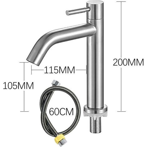 Robinet Eau Froide Acier Inoxydable, Robinet Eau Froide Lave Main avec Tuyau, Mitigeur Lavabo, Robinet Baignoire pour WC Invités, Salle Bain, Installation Facile (Sortie Courbe)