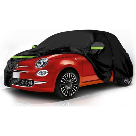 Wasserdichte Autoabdeckung für Fiat Abarth 500 (2007–2024), Komplettabdeckung für die Garage, Allwetter-Autoabdeckung mit Reißverschlusstür und Gurten