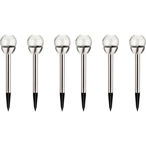 Lot de 6 Lampes Solaires de Jardin, Boules en Verre Craquelé, Décor Lumineux Extérieur LED