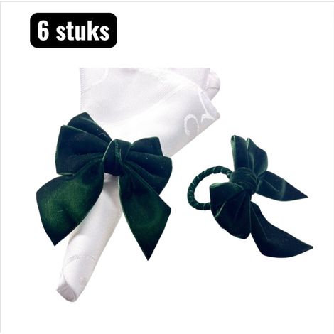 Lot de 6 ronds de serviette de Noël en velours avec nœud décoratif, accessoires de table, vert (1/4)