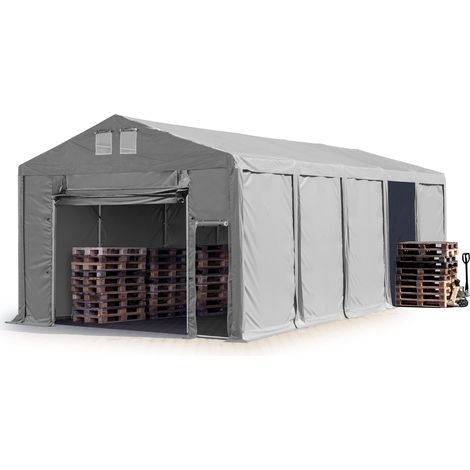 TOOLPORT Tendone deposito 5x10m Tendone Industriale con altezza laterale 3m telone in PVC 850 N grigio 100% impermeabile con apertura a fisarmonica