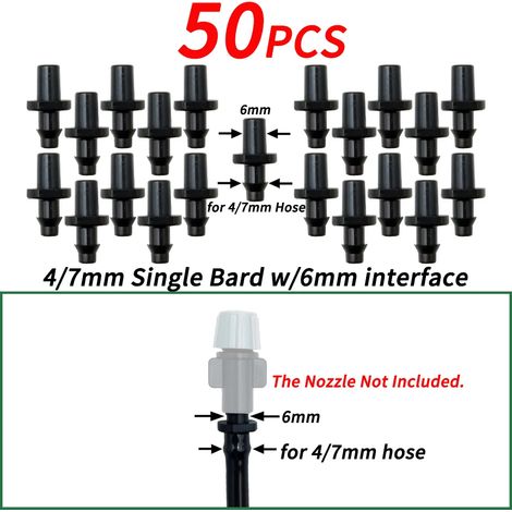 (H-50PCS-1/4'') Raccord cannelé 1/4'' pour tuyau d'arrosage 4/7 mm, micro-débit, arrosage goutte à goutte, connecteurs droits (1/5)