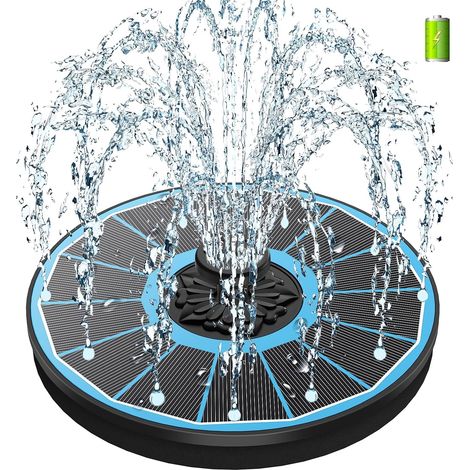 3.5W Fontaine Solaire avec Batterie 2000mAh, 2025 Upgrade Solaire Flottant Extérieur Fontaine Pompe Bassin Solaire avec 8 Buses & 4 Tiges Fixes pour Bain d'oiseaux, Piscine, Jardin Fontaine
