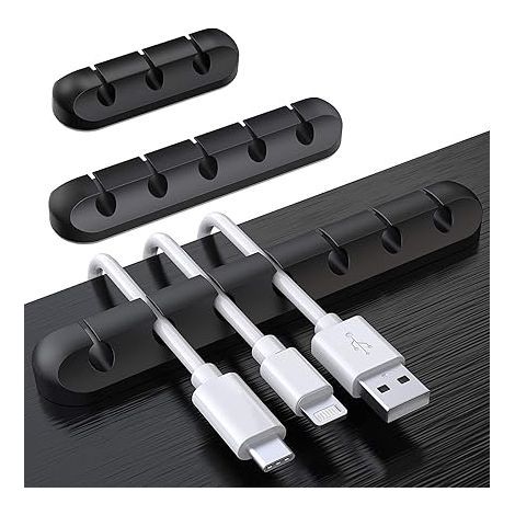 Clips Câble Organisateur Bureau, Lot de 3 Support de Câble, Organisateur de Cordon, Gestion des Cables, Câble Rangement pour USB Câbles de Chargeur/Souris/Écouteur/PC,Noir (1/5)