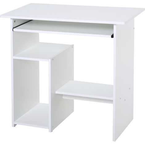 Weißer Computertisch mit Ablage, Tastaturablage und Monitorständer, 80 x 45 x 75 cm