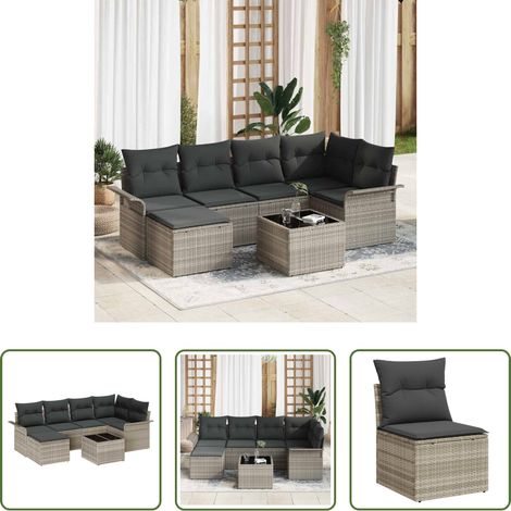 vidaXL Canapé jardin -  Ensemble de canapé de jardin 7 pcs Gris clair Poly rotin (1/5)