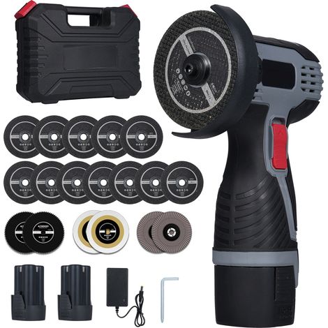 [JAMAIS UTILISÉ]Meuleuse d'angle sans fil 28 000 tr/min, mini-meuleuse d'angle avec batterie 16,8 V 2 x 1 500 mAh, lames de coupe et affichage numérique LED pour la découpe de briques et de bois polis (1/5)