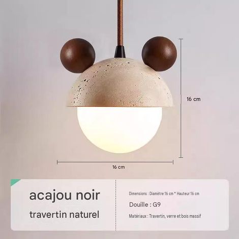 Suspension R pierre travertin noyer, douille G9 220V, lumière tricolore