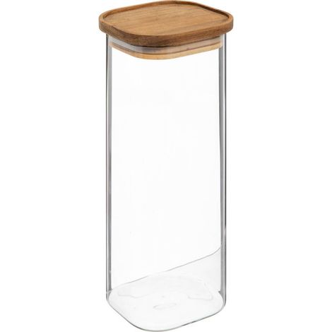 5Five Simply Smart – Bocal en verre borosilicate hermétique 2 litres – Couvercle en acacia – Dimensions 29x11x11 cm – Pour conservation aliments secs (1/4)