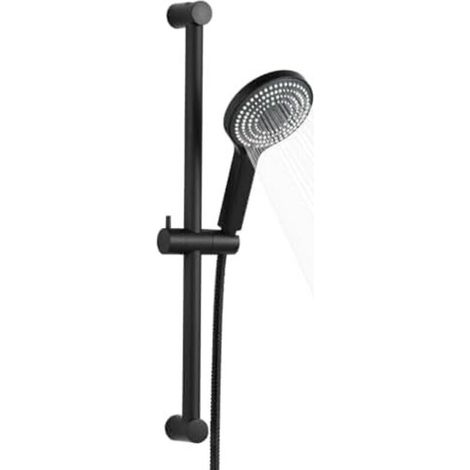 Barre de douche coulissante avec pommeau de douche 6 modes, tuyau en acier inoxydable de 1,5 m, rail de levage réglable de 60 cm et pommeau de douche à main haute pression, noir mat