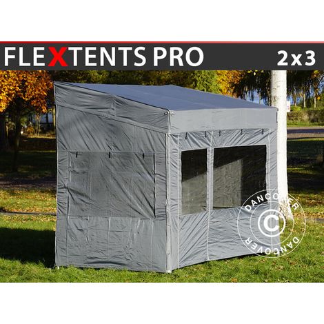 Faltzelt FleXtents PRO Trapezo 2x3m Grau, mit 4 Seitenwänden
