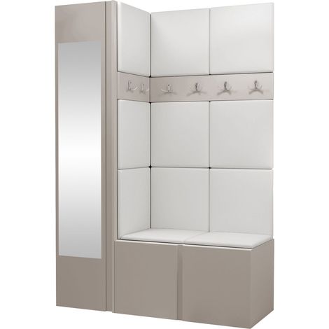 Conjunto para recibidor Hartford 277, Cachemira, 186x124x46cm, Espejo, Aglomerado laminado, Cuero ecológico, Colocada, Montada en la pared