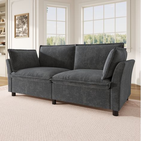 Divano a 2 posti 155x81x87 cm, seduta ampia, cuscini bracciolo inclusi, tessuto Chenille grigio (1/5)
