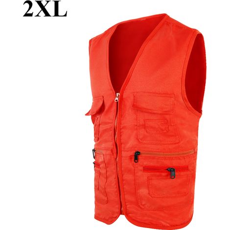 Gilet De Pêche Homme - Veste De Chasse En Polyester Respirant - Pour Activités Extérieures Et Voyage - Taille 2xl Couleur Orange (1/5)