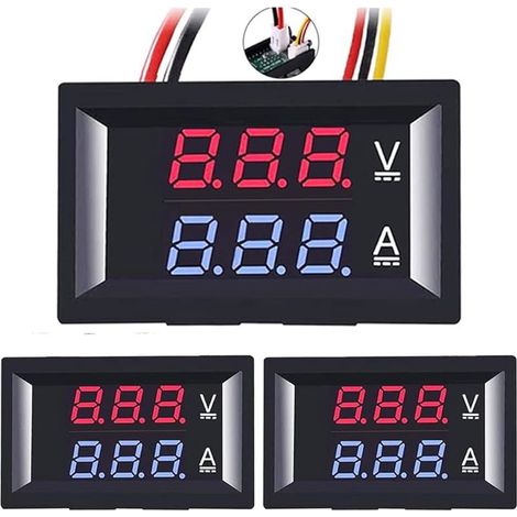 3 Pcs Voltmètre ampèremètre numérique 0,28", testeur de tension et de courant DC 100 V 10 A, panneau d'affichage LED 3 bits (1/5)