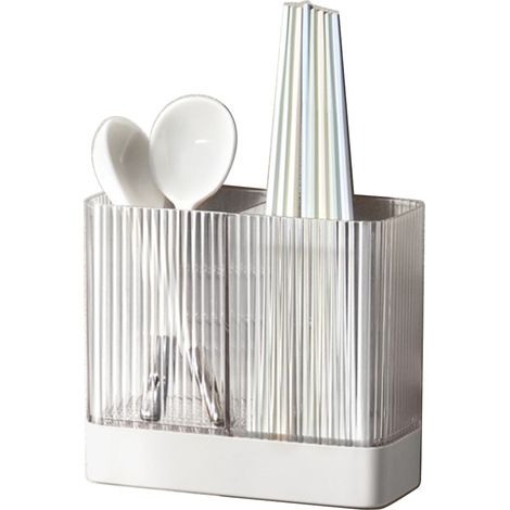 Porte-ustensiles de cuisine mural ABS multifonction, rangement pour couverts, cuillères et baguettes, boîte de drainage blanc pour comptoir (1/5)