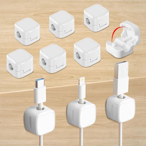 10 Pièces Snap Clips Cable, Range Cable Bureau, Attache Cable Adhesif, Auto-Adhésif Accroche Cable, Organisateur de Cable, Cable Management Fixation Cable Electrique pour Chargement, HDMI, USB (1/5)