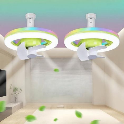 Ventilateur de plafond avec éclairage LED dimmable (2 pièces), éclairage multicolore RGB, éclairage vertical et rotation à 360°, culot E27 (1/5)