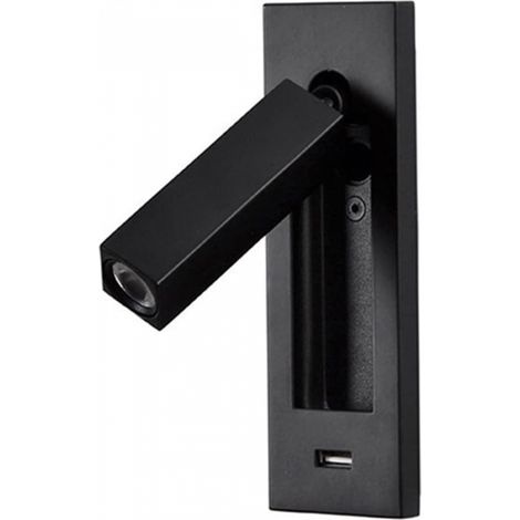 Foco LED direccional empotrable, lámpara de mesilla de noche, con puerto de carga USB, luz blanca de 3W (negro) (1/5)