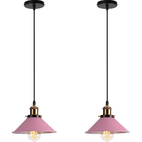 Suspension Luminaire Industrielle 22CM 2pcs Rétro Plafonnier Lustre Suspension pour Couloir Salon Restaurant E27 40W Rose (1/5)