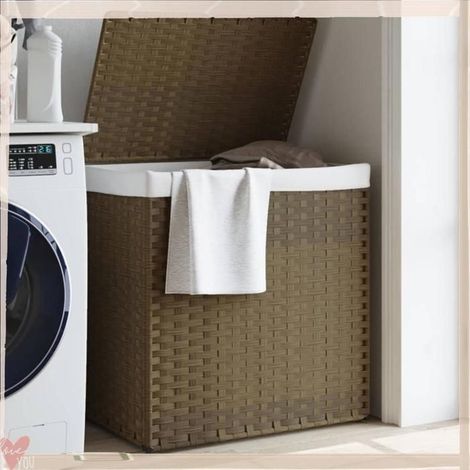372034 Panier à linge avec 2 sections 53x35x57 cm résine tressée (1/5)