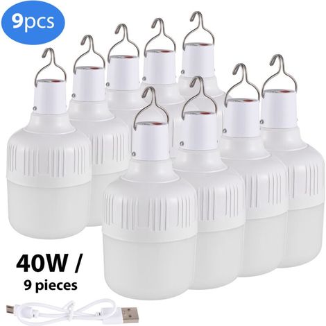 Ampoule LED rechargeable 40W 3 modes 9 pièces USB urgence maison (1/4)