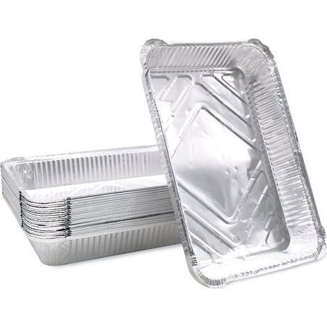 Lot de 20 plateaux de cuisson jetables en aluminium pour barbecue à gaz, charbon de bois et four, pour viande, poisson, légumes, 31,5 x 21,5 x 5 cm (1/4)