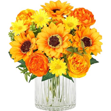 2 Pièces Fleurs Artificielles Tournesol Fleurs Décoratives en Soie Bouquet de Fleurs Fleur Deco Fausses Fleurs pour la Maison, Mariage (Jaune) (1/5)