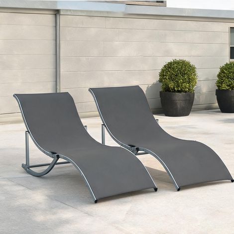 Transat coloris gris foncé en aluminum Texteline 165 x 61 x 63 cm (1/5)