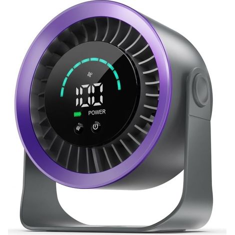 Mini Ventilateur de Bureau, Petit Ventilateur de Table Silencieux Rechargeable USB,Réglable à 360° avec Affichage Numérique LED,Purple (1/5)